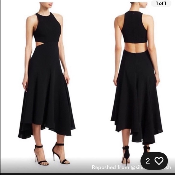 cinq a sept Dresses & Skirts - CINQ A SEPT Black Crepe Cut Out Midi Flare Dress 6